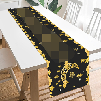 Дълга декоративна подложка за маса с мотив луна-звезда и фенер, етно стил, 100% полиестер