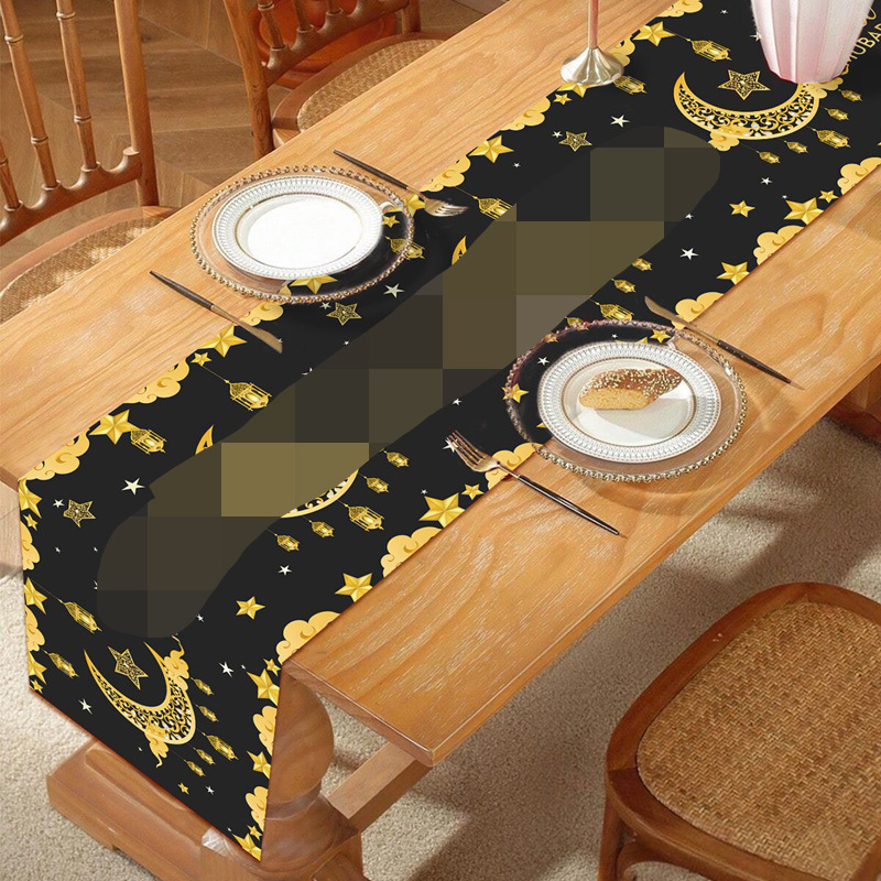 Дълга декоративна подложка за маса с мотив луна-звезда и фенер, етно стил, 100% полиестер