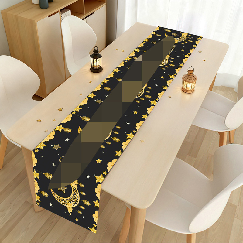 Дълга декоративна подложка за маса с мотив луна-звезда и фенер, етно стил, 100% полиестер