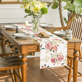 Лента за маса от конопен текстил с флорален мотив, модерен минималистичен стил, възможност за персонализация
