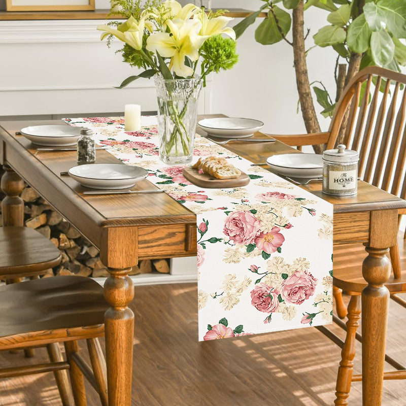 Лента за маса от конопен текстил с флорален мотив, модерен минималистичен стил, възможност за персонализация