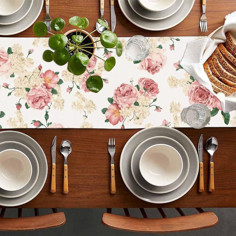Лента за маса от конопен текстил с флорален мотив, модерен минималистичен стил, възможност за персонализация