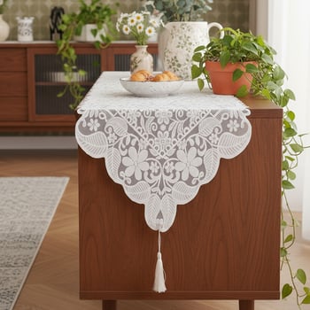 Table Runner: čipkasti dizajn, trodimenzionalna izvezena, uzorak cvijeće/trava/lišće, 100% poliester, svijetlo luksuzan stil