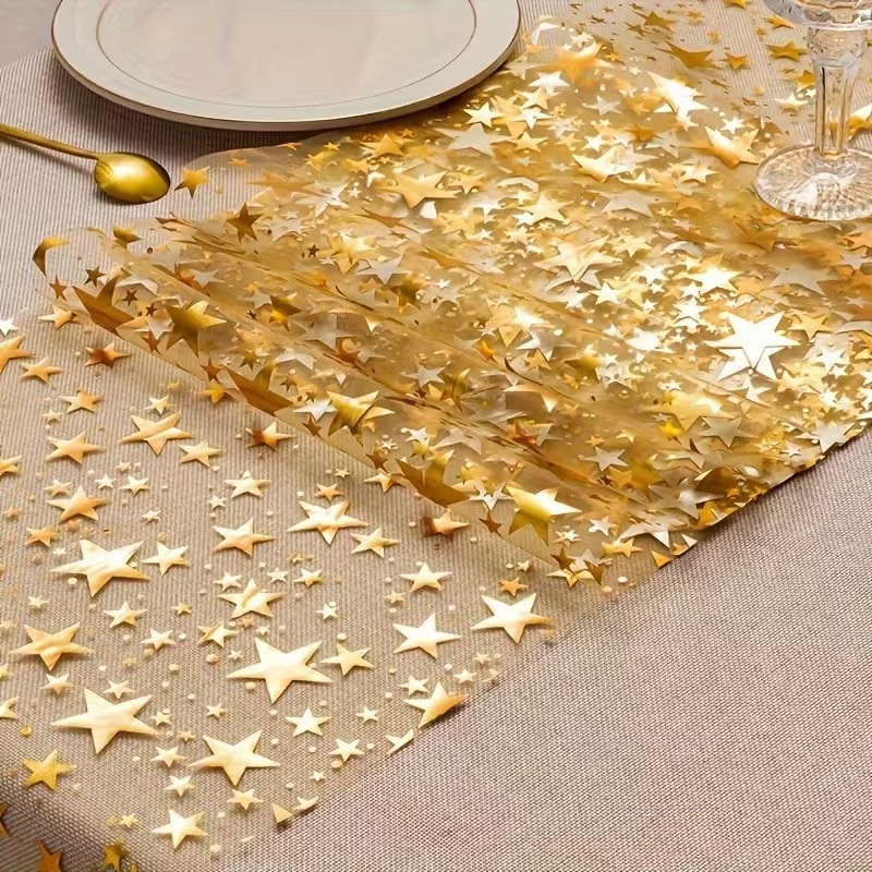 Stolna traka s mrežastim zlatno-srebrnim zvjezdama, nordski stil, poliester, uzorak prugasti ili karirani, prilagodba dostupna
