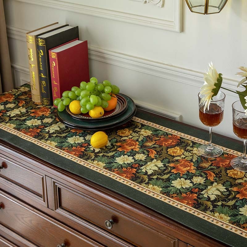 Покривка за маса с ресни в американски ретро стил за дълга маса и страничен шкаф, прахозащитна подложка, 100% полиестер, флорален мотив