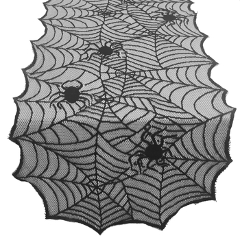 Crna čipkasta stolna runner s motivom paukove mreže za Halloween, dom i zabava dekoracije