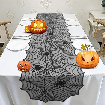 Crna čipkasta stolna runner s motivom paukove mreže za Halloween, dom i zabava dekoracije