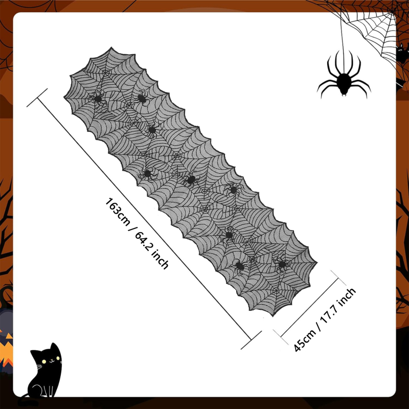 Crna čipkasta stolna runner s motivom paukove mreže za Halloween, dom i zabava dekoracije