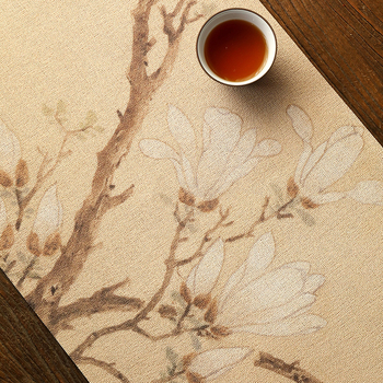 Двустранна ленена чайна подложка с геометричен принт за маса за чайна церемония, подходяща за дневна, спалня и кабинет