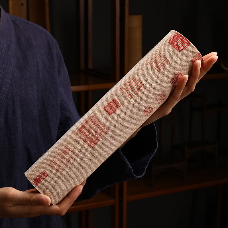 Двустранна ленена чайна подложка с геометричен принт за маса за чайна церемония, подходяща за дневна, спалня и кабинет