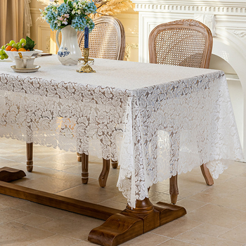 Față de masă, poliester, brodată, stil franțuzesc, dreptunghiulară, model plante și flori