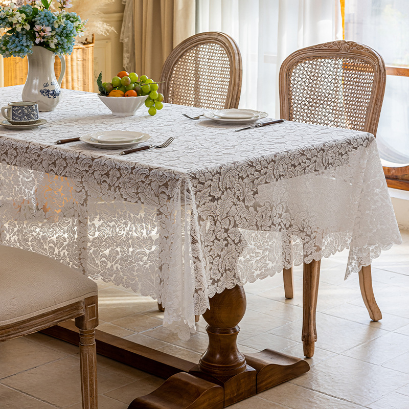 Față de masă, poliester, brodată, stil franțuzesc, dreptunghiulară, model plante și flori