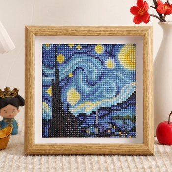 Okvirna dijamantna slika: Van Gogh – Zvjezdana noć i suncokreti, za početnike, DIY, potpuno prekrivanje dijamantima, stalak za izlaganje