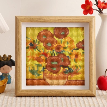 Okvirna dijamantna slika: Van Gogh – Zvjezdana noć i suncokreti, za početnike, DIY, potpuno prekrivanje dijamantima, stalak za izlaganje