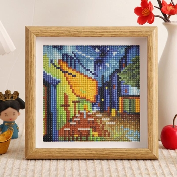 Okvirna dijamantna slika: Van Gogh – Zvjezdana noć i suncokreti, za početnike, DIY, potpuno prekrivanje dijamantima, stalak za izlaganje