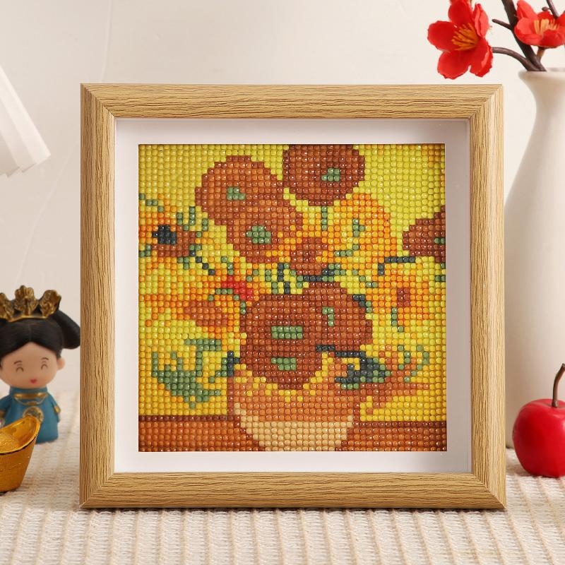 Okvirna dijamantna slika: Van Gogh – Zvjezdana noć i suncokreti, za početnike, DIY, potpuno prekrivanje dijamantima, stalak za izlaganje