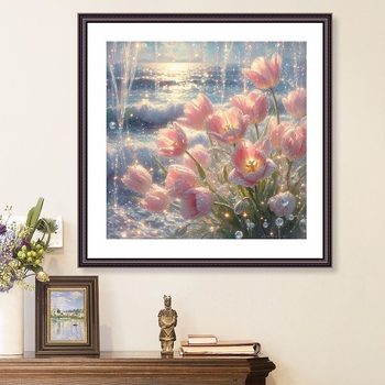 Broderie cu cruci florală pentru sufragerie și dormitor – pânză din plastic 9CT, stil pastoral