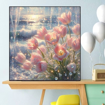 Broderie cu cruci florală pentru sufragerie și dormitor – pânză din plastic 9CT, stil pastoral