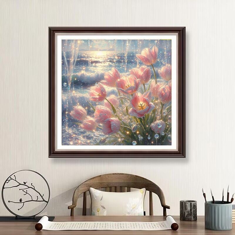 Broderie cu cruci florală pentru sufragerie și dormitor – pânză din plastic 9CT, stil pastoral