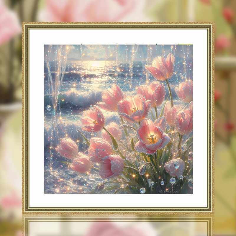 Broderie cu cruci florală pentru sufragerie și dormitor – pânză din plastic 9CT, stil pastoral