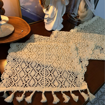 Stolnjak za stolni prostor američki seoski kukičani uzorak s izrezanom čipkom, pamuk 70% / poliester 30%, pastoralni stil, jednofarban uzorak, brend Yijia