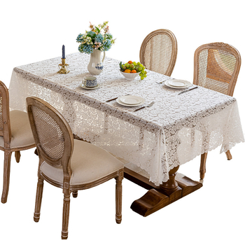 Față de masă din poliester, stil franțuzesc, model floral, broderie, dreptunghiulară