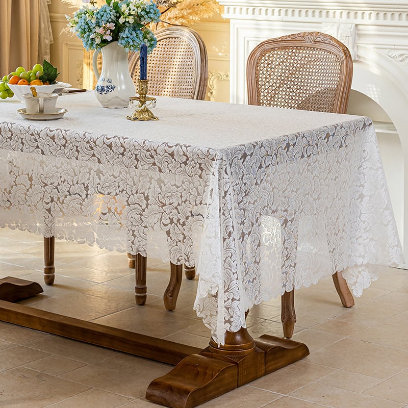 Față de masă din poliester, stil franțuzesc, model floral, broderie, dreptunghiulară