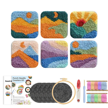 Punch Needle DIY poháralátét készlet – textil, virágok/fű/levelek mintázat, hímzőkészlet, márka Gatyztory, termékkód Pkbd0170