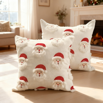 Jastučnica u američkom stilu bez umetka, s broderijom Djeda Božićnjaka, božićna dekoracija za dom