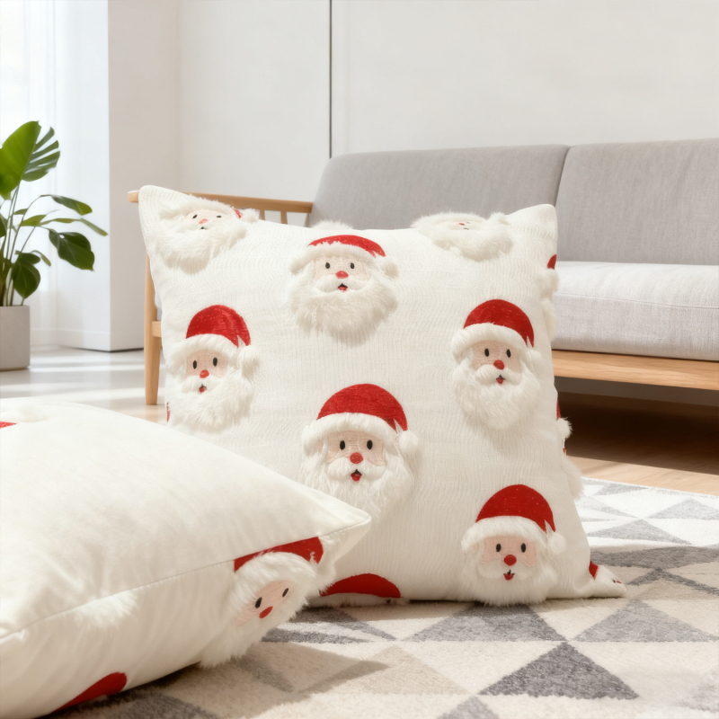 Jastučnica u američkom stilu bez umetka, s broderijom Djeda Božićnjaka, božićna dekoracija za dom