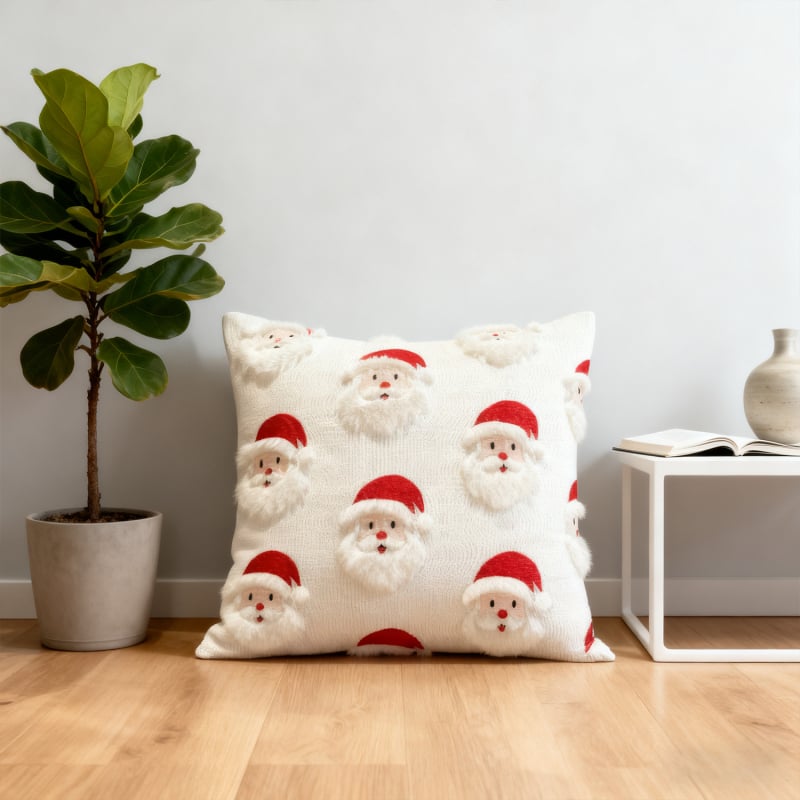 Jastučnica u američkom stilu bez umetka, s broderijom Djeda Božićnjaka, božićna dekoracija za dom