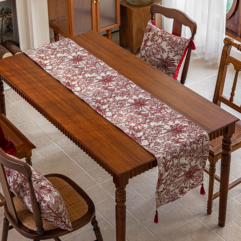 Steag de masă, (protecție împotriva prafului, dreptunghiular, bumbac și in, model floral)