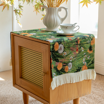 Husă de praf pentru noptiere – jacquard, stil pictură în ulei, poliester, dreptunghiular, potrivit pentru living, dormitor, birou.