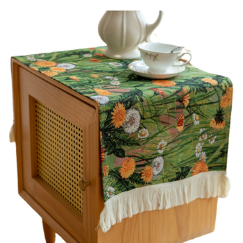 Husă de praf pentru noptiere – jacquard, stil pictură în ulei, poliester, dreptunghiular, potrivit pentru living, dormitor, birou.