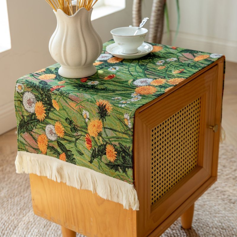 Husă de praf pentru noptiere – jacquard, stil pictură în ulei, poliester, dreptunghiular, potrivit pentru living, dormitor, birou.