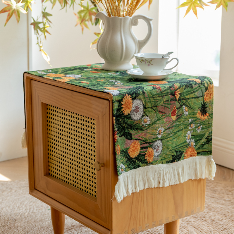 Husă de praf pentru noptiere – jacquard, stil pictură în ulei, poliester, dreptunghiular, potrivit pentru living, dormitor, birou.