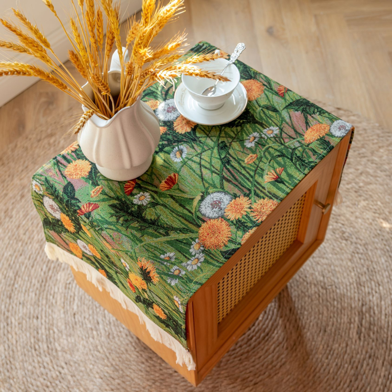 Husă de praf pentru noptiere – jacquard, stil pictură în ulei, poliester, dreptunghiular, potrivit pentru living, dormitor, birou.