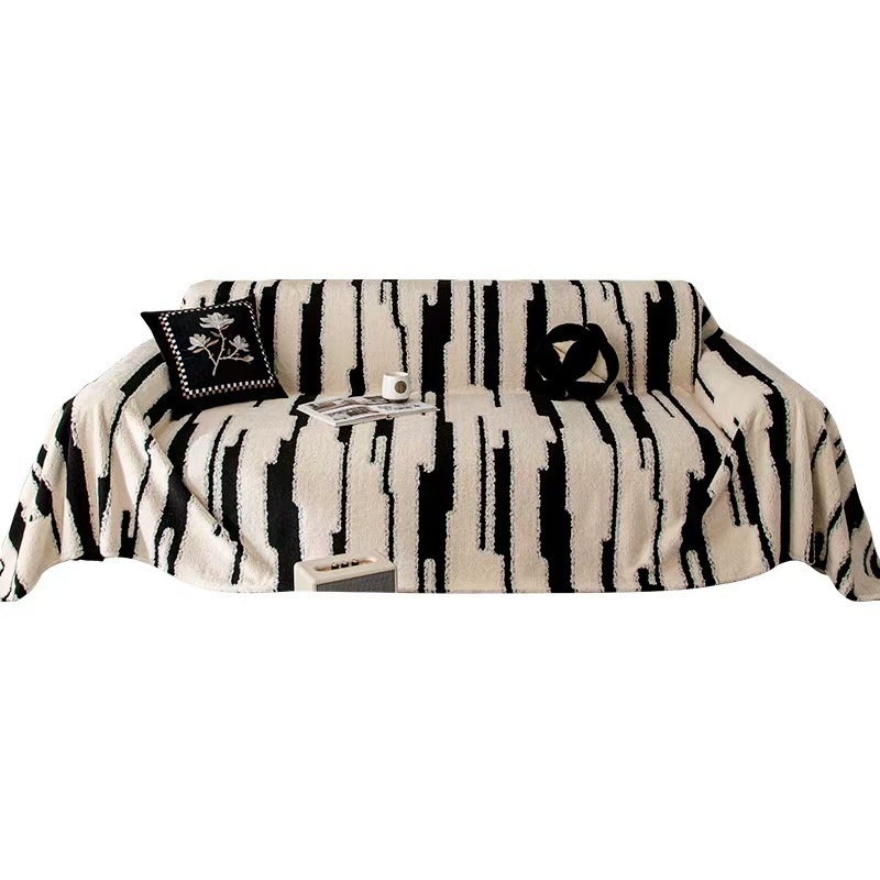 Husa pentru canapea Yibei – velur din bumbac Shu, model în dungi, stil minimalist, potrivire universală