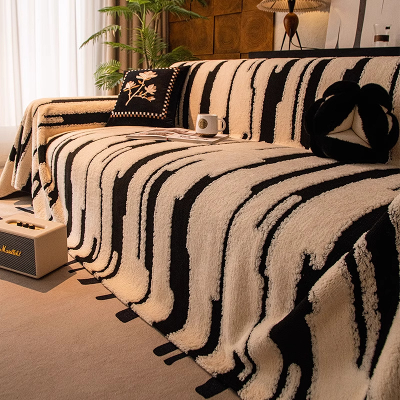 Husa pentru canapea Yibei – velur din bumbac Shu, model în dungi, stil minimalist, potrivire universală