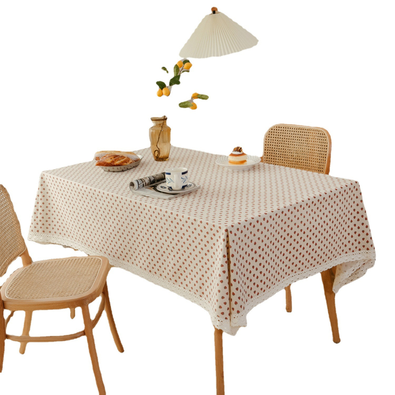 Față de masă dreptunghiulară, din bumbac și in, cu motiv căpșună, decorativă și protecție împotriva prafului