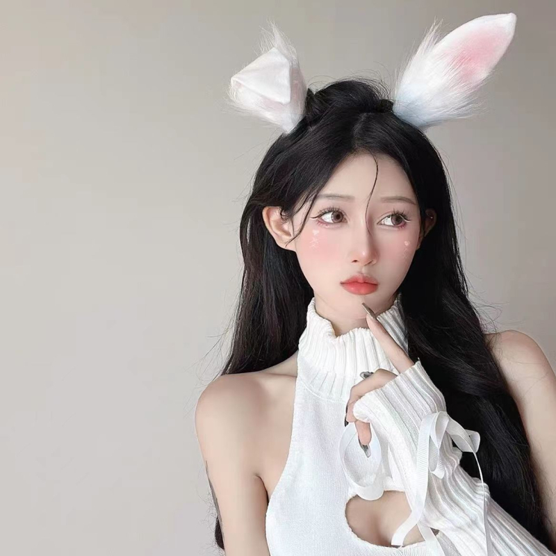 Clamă de păr cu urechi de iepure, stil zână, material pufos, confecționată manual, accesorii pentru cap pentru copii