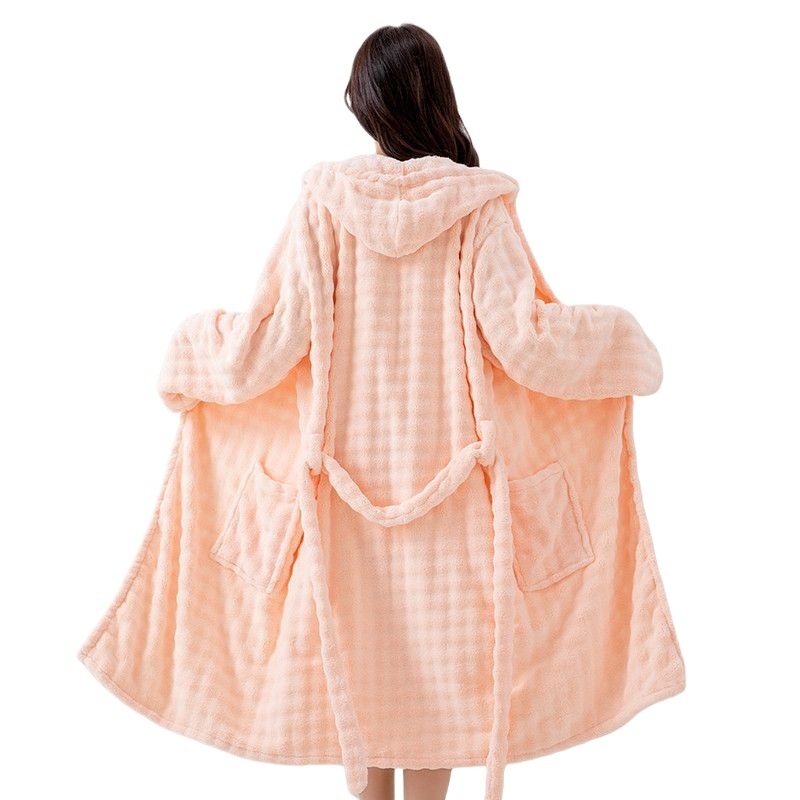 Halat de baie pentru femei – fleece coral, material din amestec de bumbac, principalul material: blană de iepure