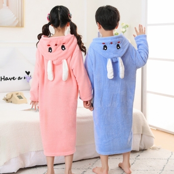 Halat de baie pentru copii din fleece coral, cu glugă-poncho, absorbant și uscare rapidă, pentru iarnă, unisex