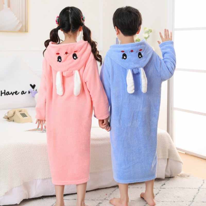 Halat de baie pentru copii din fleece coral, cu glugă-poncho, absorbant și uscare rapidă, pentru iarnă, unisex