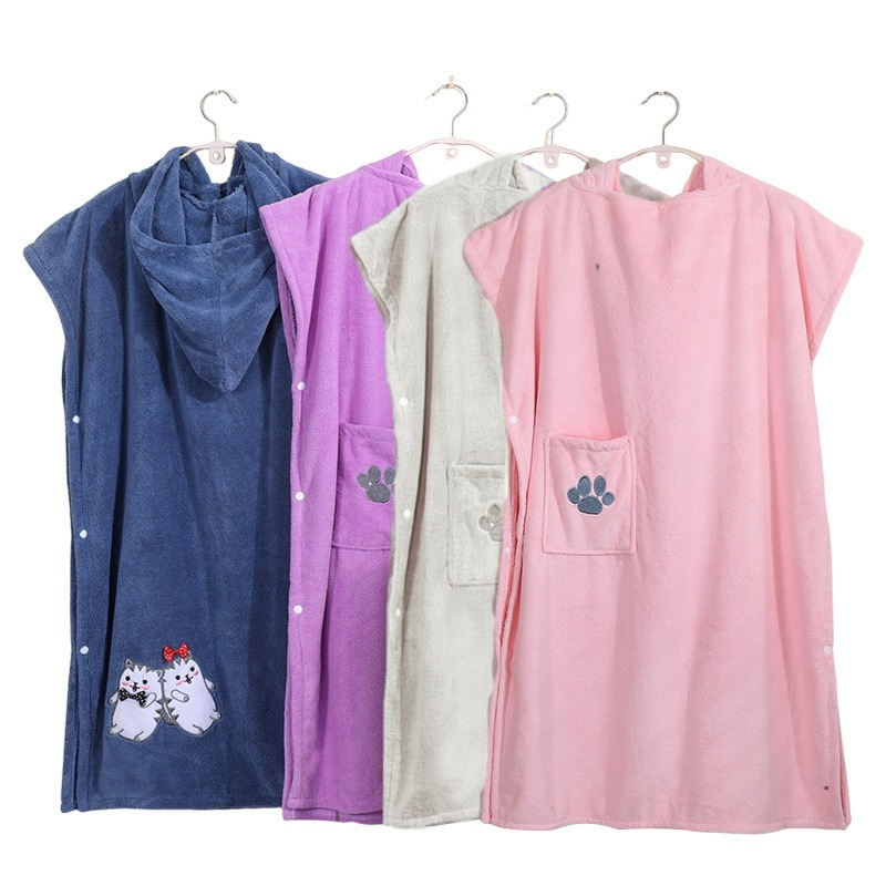 Halat de baie cu glugă din fleece coral, absorbant, uscare rapidă, pentru copii, iarnă, 85% poliester