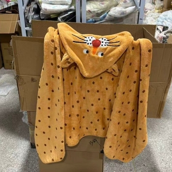 Leopard kapuljača za bebe: ručnik za kupanje i zavijanje, izvezeno, Coral fleece, 120–140 g, 150d vlakna, šivanje