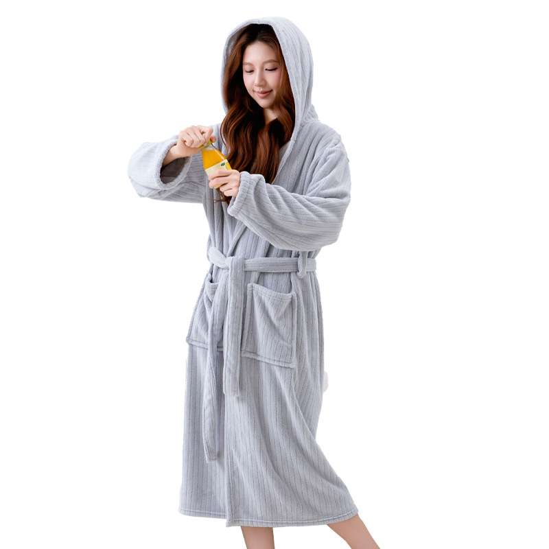 Halat de baie cu glugă, fleece coral, 85% poliester, 420 g, unisex