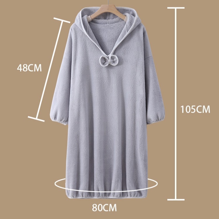 Halat de baie pentru femei din coral fleece, cu glugă, mâneci lungi, lungime medie, absorbant și gros, 100% poliester