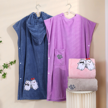 Halat de baie cu glugă din coral fleece, poliester 85%, pentru copii, iarnă, 460 g