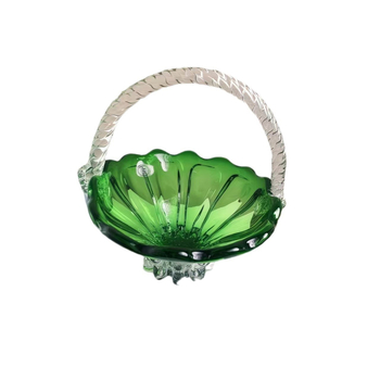 Farfurie de fructe din sticlă, coș de mână – decor modern, lux discret pentru sufragerie